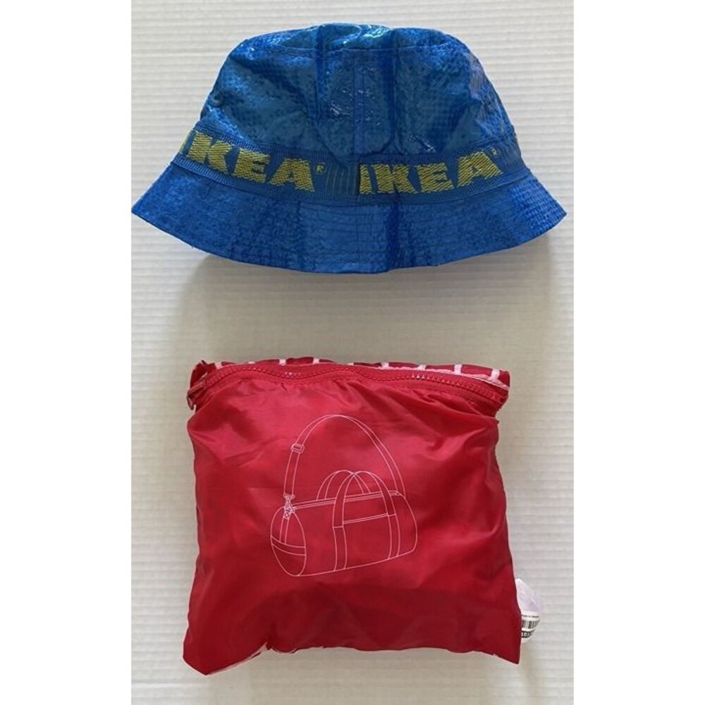 Pre-owned IKEA KNALLA Red & White Checkerboard Duffle Bag & IKEA Norva Hat